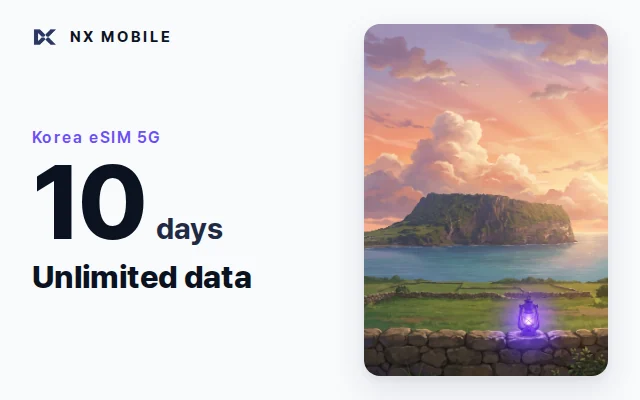 NX MOBILE Korea eSIM 5G, unlimited data, 10 days (SKT network)