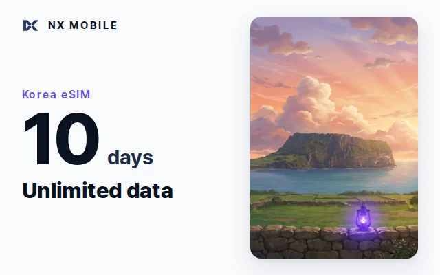 NX MOBILE Korea eSIM, unlimited data, 10 days (SKT network)