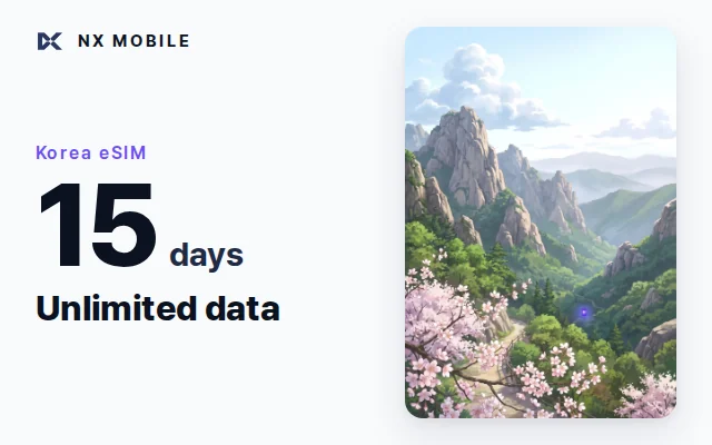 NX MOBILE Korea eSIM, unlimited data, 15 days (SKT network)