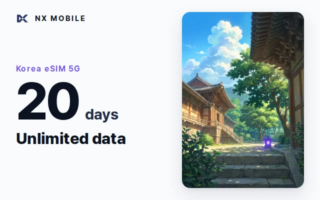 NX MOBILE Korea eSIM 5G, unlimited data, 20 days (SKT network)