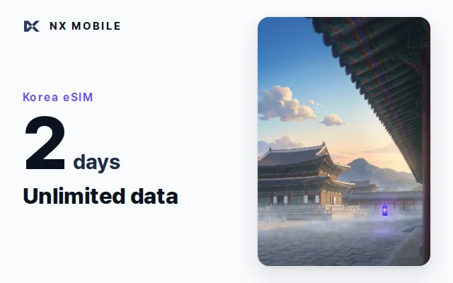 NX MOBILE Korea eSIM, unlimited data, 2 days (SKT network)