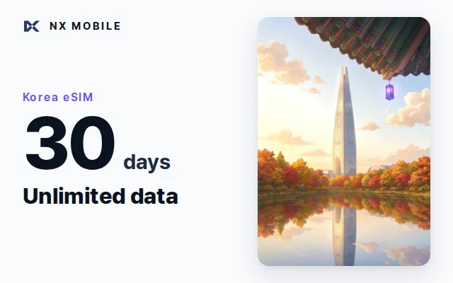 NX MOBILE Korea eSIM, unlimited data, 30 days (SKT network)