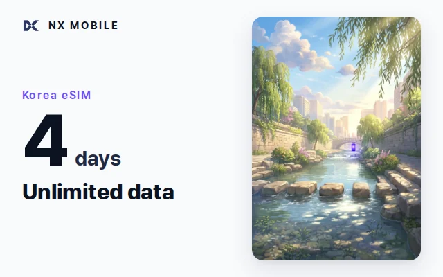NX MOBILE Korea eSIM, unlimited data, 4 days (SKT network)