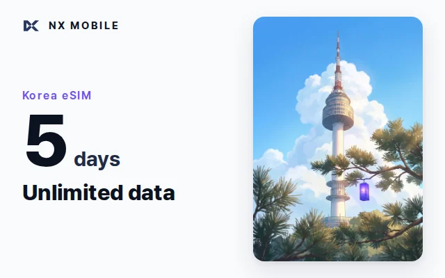 NX MOBILE Korea eSIM, unlimited data, 5 days (SKT network)
