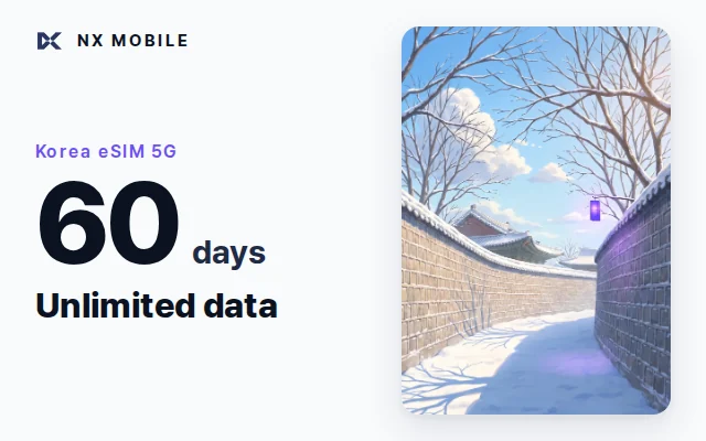 NX MOBILE Korea eSIM 5G, unlimited data, 60 days (SKT network)