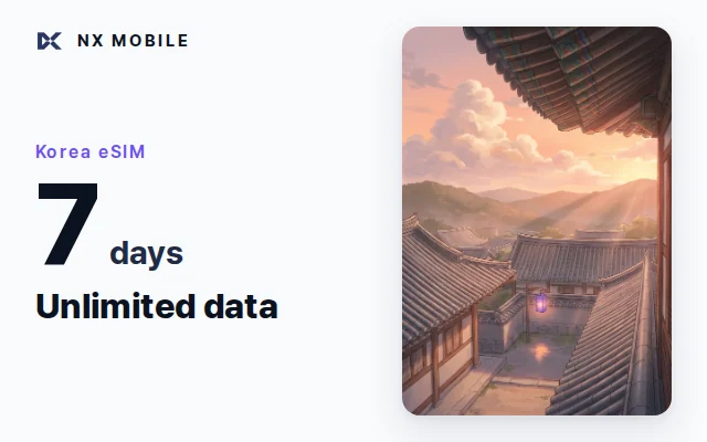 NX MOBILE Korea eSIM, unlimited data, 7 days (SKT network)