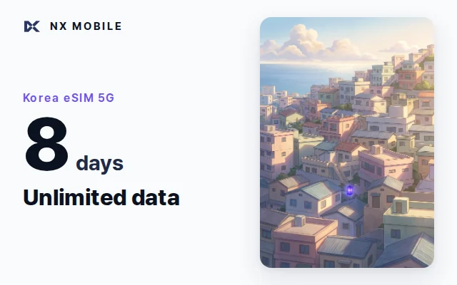 NX MOBILE Korea eSIM 5G, unlimited data, 8 days (SKT network)