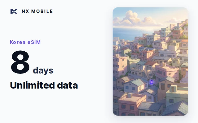 NX MOBILE Korea eSIM, unlimited data, 8 days (SKT network)