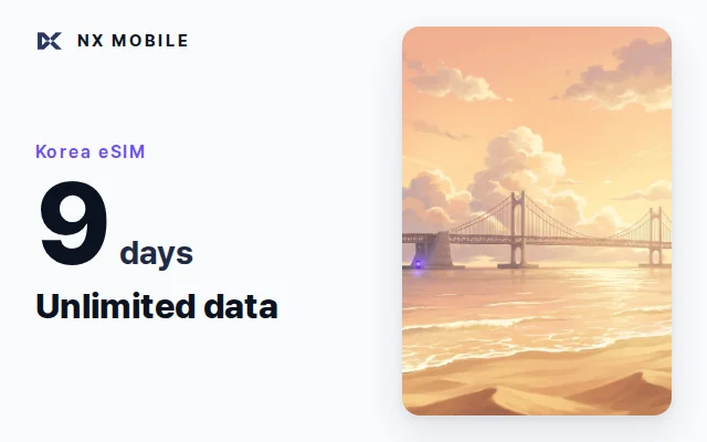 NX MOBILE Korea eSIM, unlimited data, 9 days (SKT network)